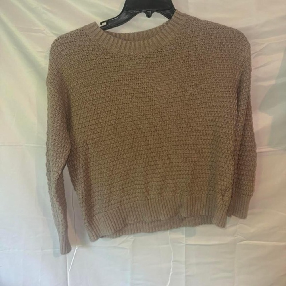 Old Navy Womens Tan Taupe Textured Knit Long Sleeve Crew Neck Sweater S - Picture 1 of 3